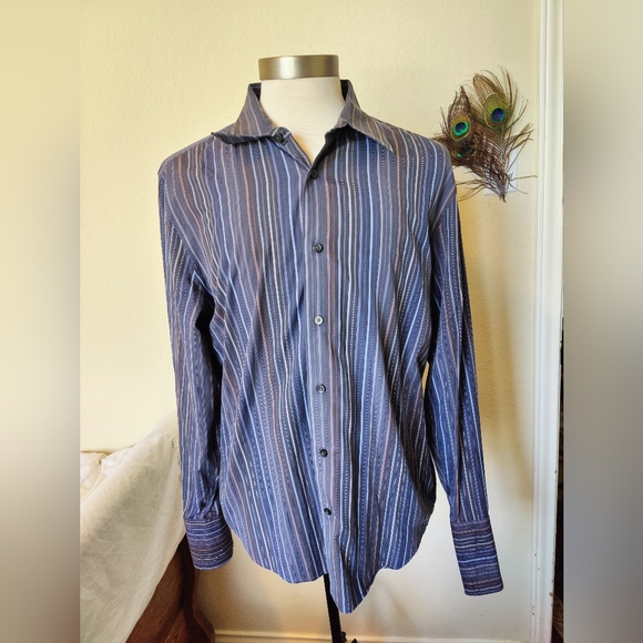 Express Design Studio striped 💙 men's button down dress shirt 🔘 (Large) 👔 - Picture 1 of 15
